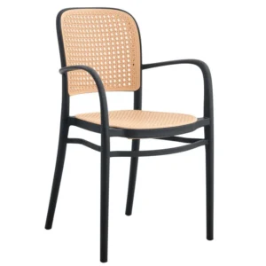 mobiliario-contract-sillon funchal apilable polipropileno negro y beige